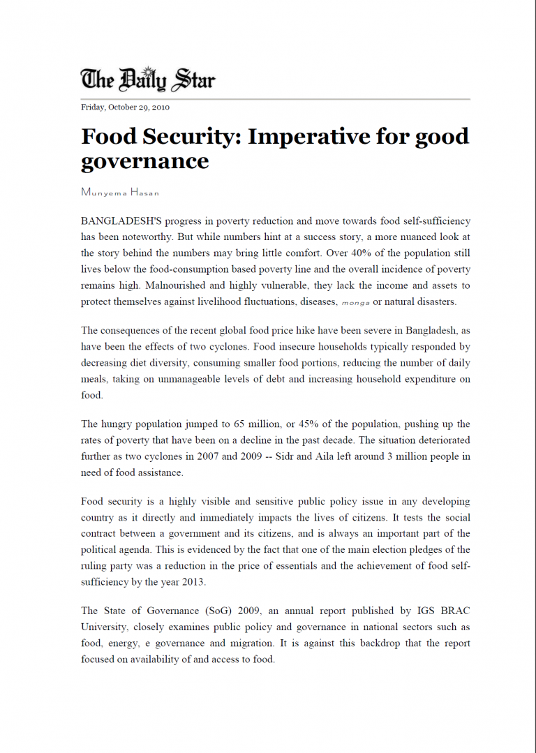 Food Security: Imperative for good governance