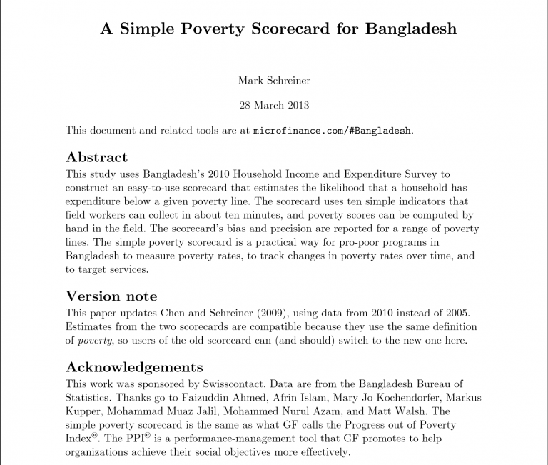 A Simple Poverty Scorecard for Bangladesh