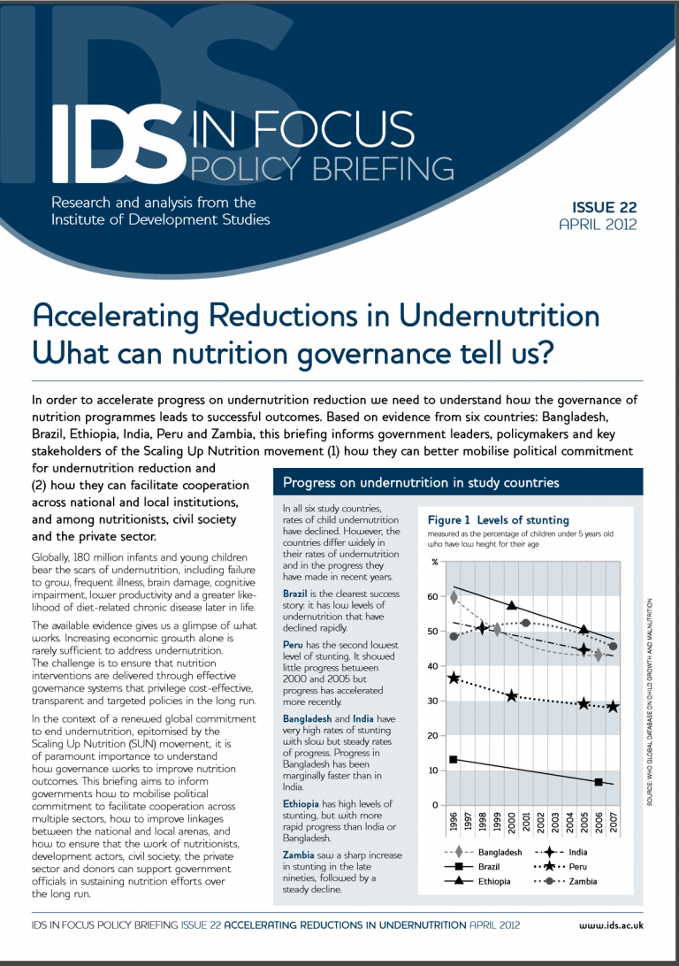 Accelerating Reductions in Undernutrition What can nutrition governance tell us?