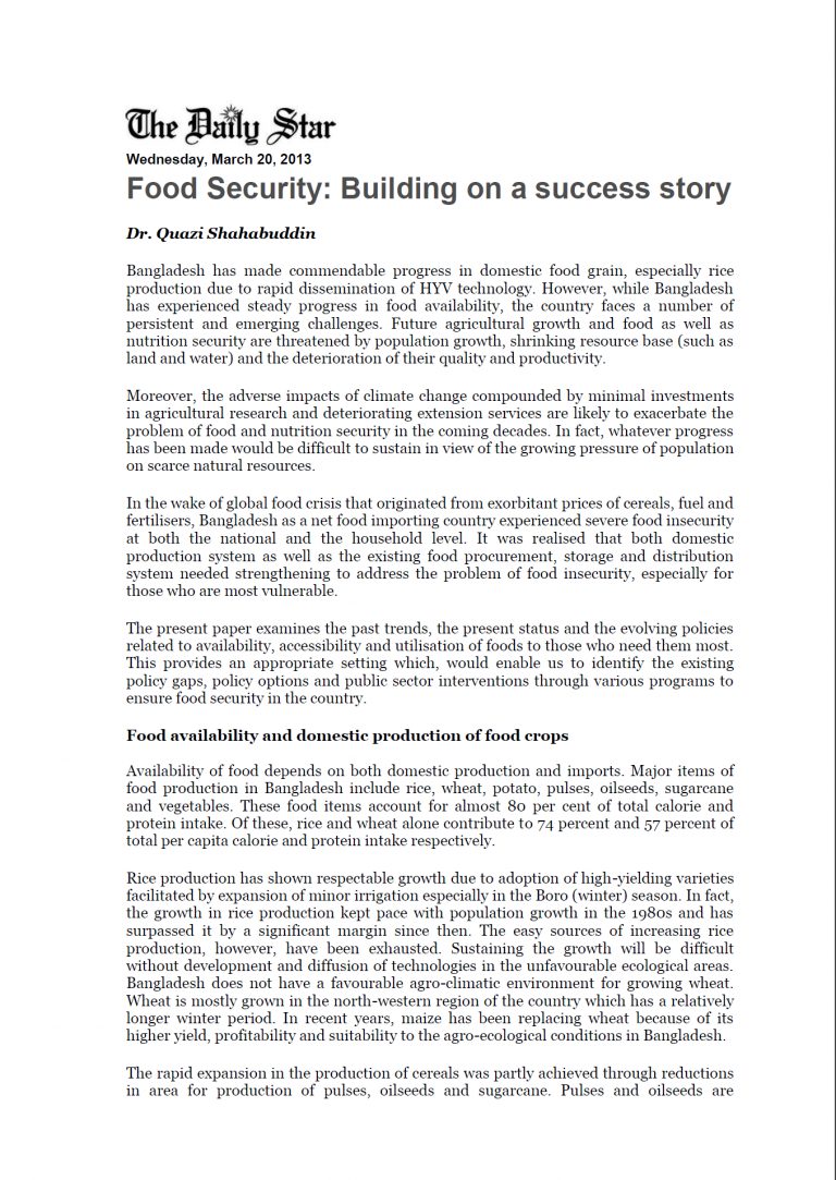 Food Security: Building on a success story