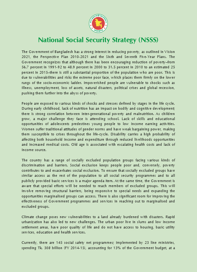 National Social Security Strategy (NSSS) Brief (English and Bengali)