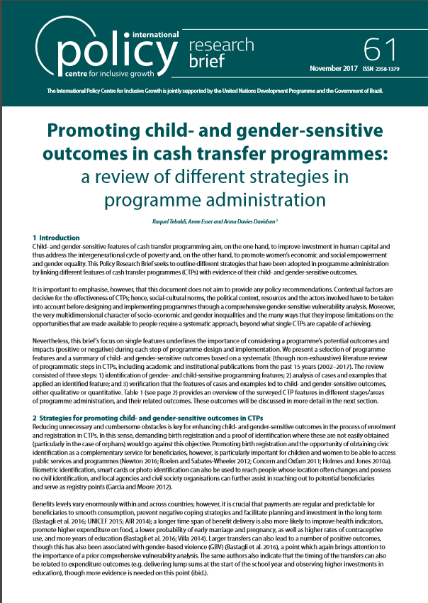 Promoting child- and gender-sensitive outcomes in cash transfer programmes: a review of different strategies in programme administration