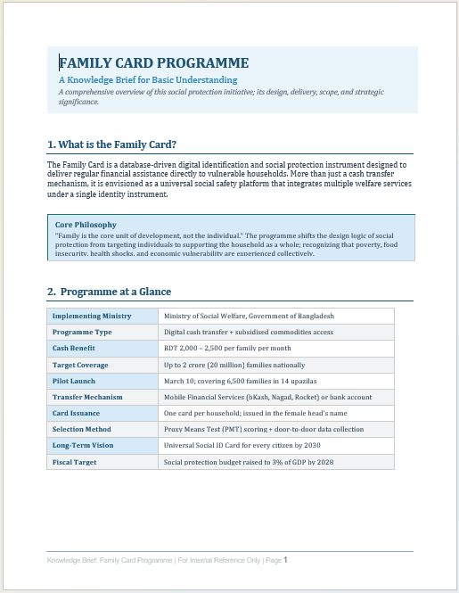 Family Card Programme – A Knowledge Brief for Basic Understanding